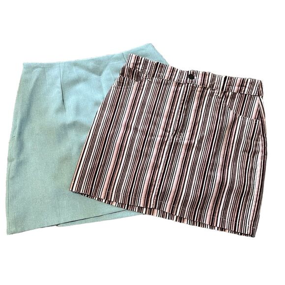 Y2K Miniskirt Nastygal/Forever 21 Lot Of 2 Small Medium Blue Pink Solid Stripes - Picture 1 of 12